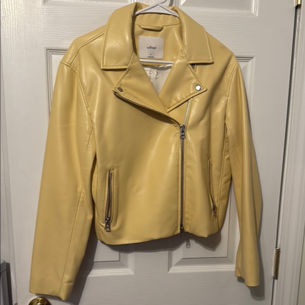 Wilfred Yellow Moto Leather Jacket with Notched Lapel